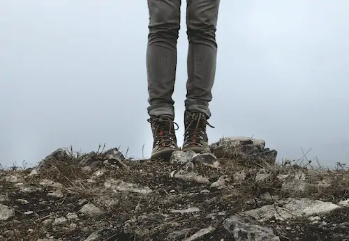 wearing hiking boots